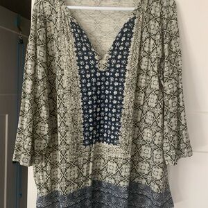 Lucky Brand Navy, green, cream Tunic